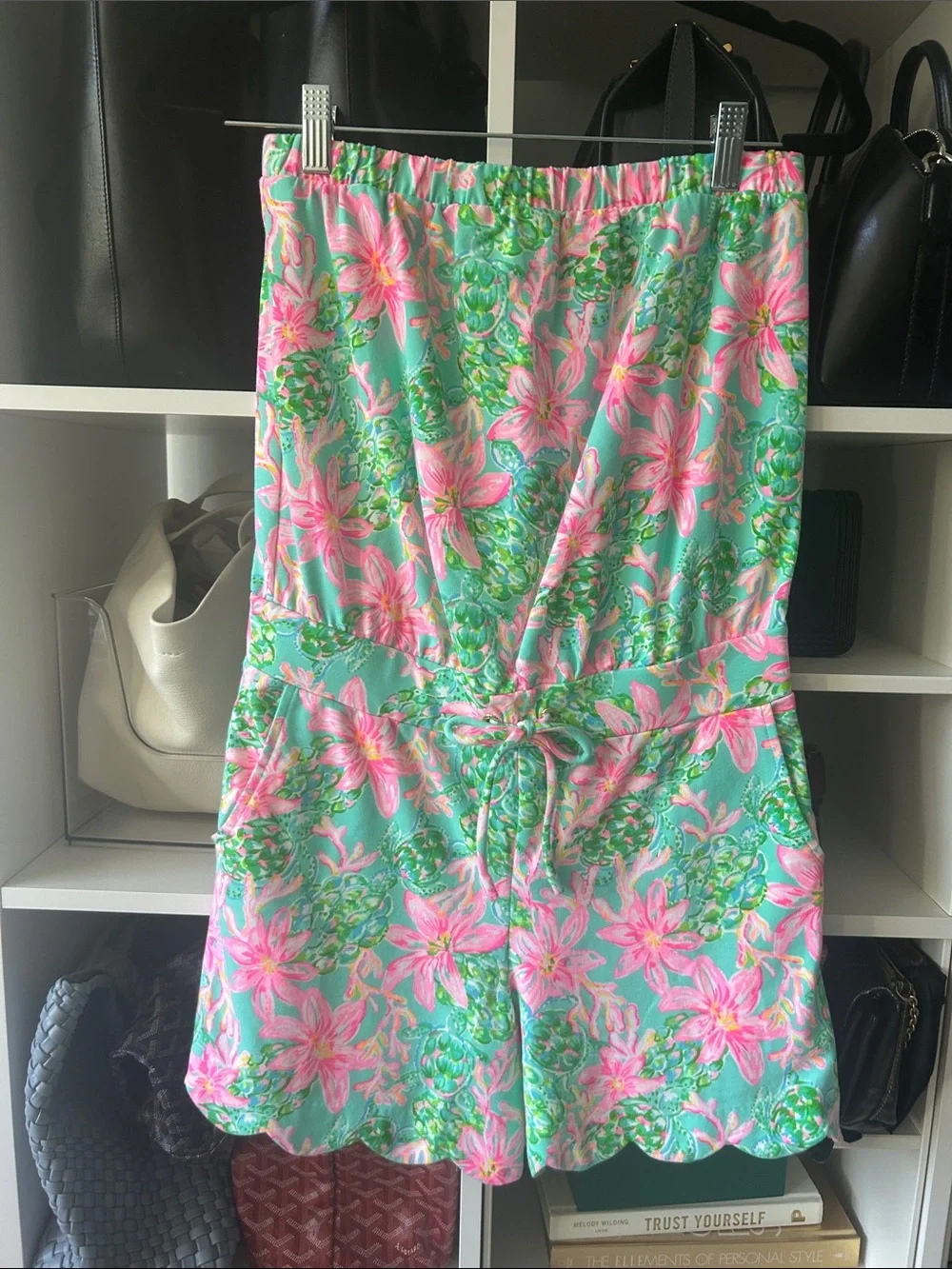 Lilly Pulitzer Strapless Floral Romper in Aqua & Pink